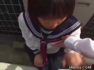 Japanese teen in a young woman outdoor blowjob fun