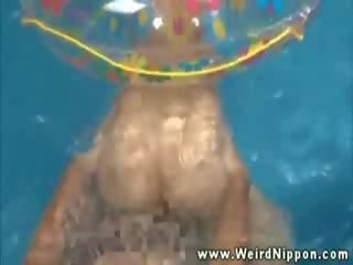 Asian femme fatale getting pussy pounded in pool and loves it